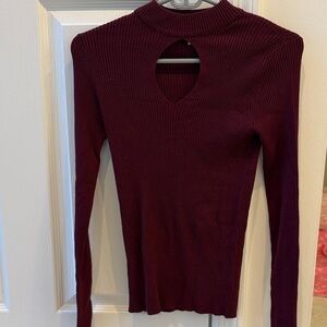 Ambiance Burgundy Ribbed Long Sleeve Top with oval cutout in front. Size medium